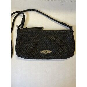 Elliott Luca Black Woven Leather Small Shoulder Bag.